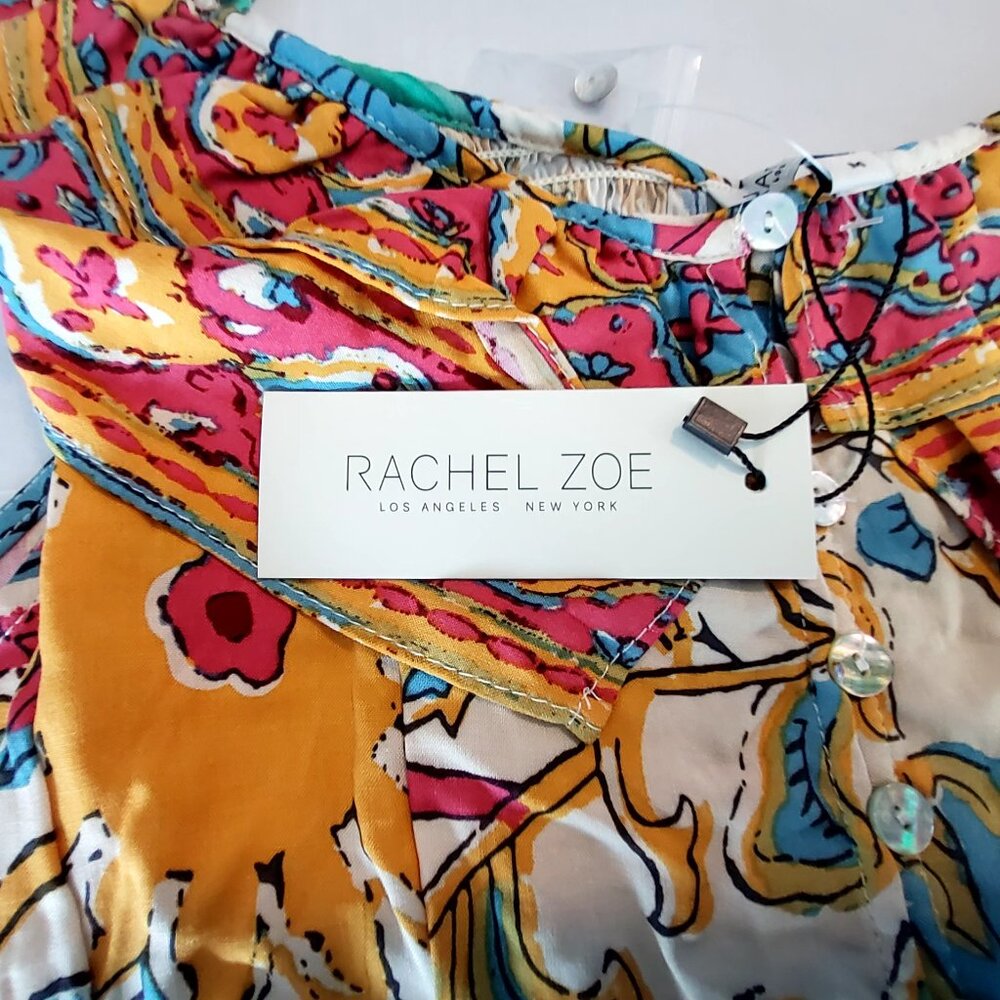 Rachel Zoe Womens Multicolor Floral Button Front Crop Top M ruffled neckline - Picture 5 of 8